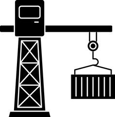 Poster - Tower Crane With Container Icon In B&W Color.