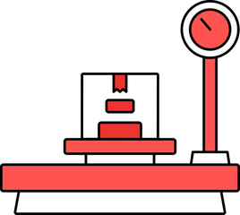 Poster - Parcel On Weight Scale Icon In Red And White Color.