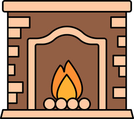 Poster - Brown And Peach Color Burning Fireplace Icon.