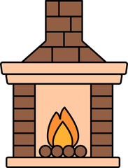 Sticker - Brown And Peach Color Chimney Or Fireplace Icon.