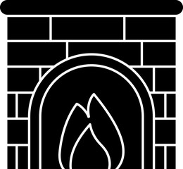 Sticker - Flat Style Brick Fireplace Icon In Black And White Color.