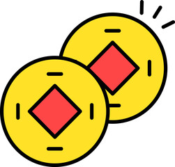 Sticker - Chinese Coins Icon Or Symbol In Red And Yellow Color.