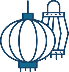 Sticker - Chinese Lantern Icon In Blue And White Color.