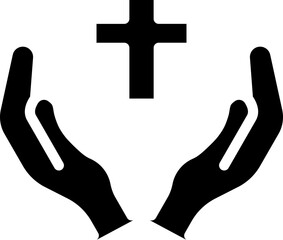 Canvas Print - Praying Hands With Cross Icon in Glyph Style.