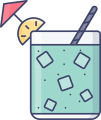 Sticker - Cold Drink Glass With Umbrella, Straw Icon In Colorful Flat Style.