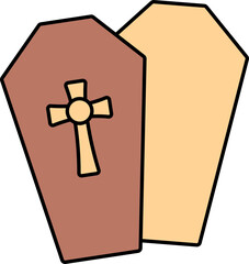 Canvas Print - Flat Style Open Coffin Icon In Orange And Brown Color.