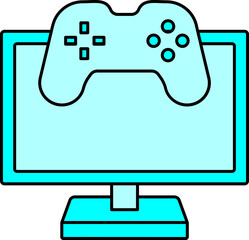 Canvas Print - Computer With Video Game Icon Or Symbol In Cyan Color.