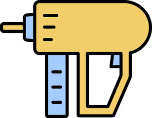 Sticker - Nail Gun Icon In Yellow And Blue Color.