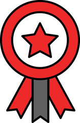 Wall Mural - Star Badge Ribbon Icon In Red And Gray Color.