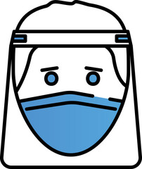 Poster - Man Wearing Face Shield With Mask Icon In Blue And White Color.