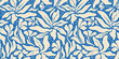 © Dedraw Studio - Abstract blue flower art seamless pattern. Trendy contemporary floral nature shape background illustration. Natural organic plant leaves artwork wallpaper print. Vintage spring texture.