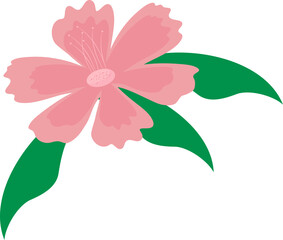 Canvas Print - Pink Flower With Green Leaves Icon In Flat Style.