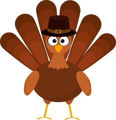 Sticker - Cartoon Turkey Bird Wear A Pilgrim Hat In Standing Pose.