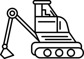 Wall Mural - Black Outline Excavator Or Backhoe Icon.