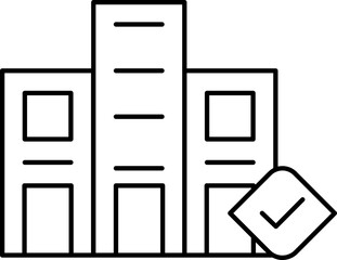 Sticker - Check Building Icon In Black Line Art.