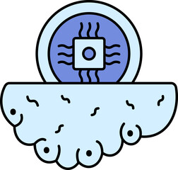 Sticker - Half Brain With Chip Blue Icon In Flat Style.