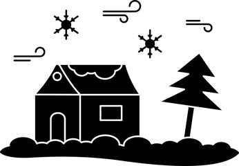 Poster - B&w Home With Snowfall Icon in Flat Style.