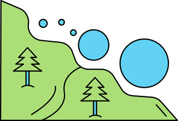 Sticker - Isolated Landslide Icon in Green And Blue Color.