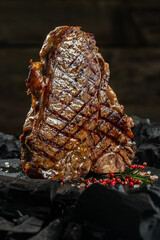 Canvas Print - porterhouse steak or T Bone Steak. vertical image. place for text