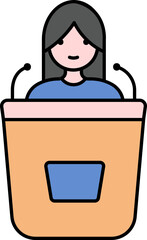 Wall Mural - Smart Woman In Mic Podium Colorful Icon.