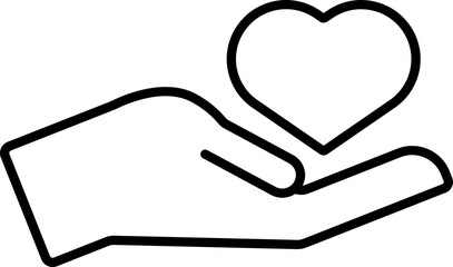 Sticker - Hand Holding Heart Icon In Black Line Art.