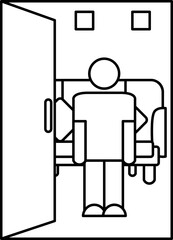 Canvas Print - Man Standing With Open Door Icon In Black Line Art.