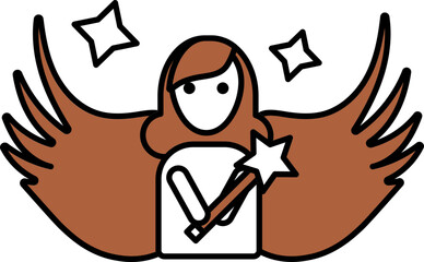 Sticker - Angel Icon Or Symbol In Brown And White Color.