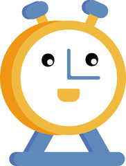 Sticker - Funny Face Alarm Clock Icon In Flat Style.