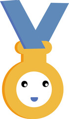 Sticker - Cute Face Medal Icon In Blue And Yellow Color.