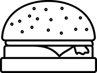 Sticker - Burger Icon in Black Line Art.