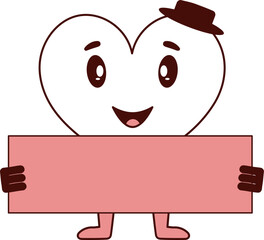 Wall Mural - Cartoon Heart Male Holding Blank Paper In Red And White Color.