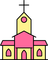 Wall Mural - Yellow And Pink Church Building Icon In Flat Style.