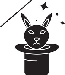 Poster - Magic Hat With Bunny Icon In Black And White Color.