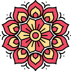 Sticker - Beautiful Mandala Flower Red And Yellow Icon In Flat Style.