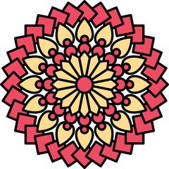 Sticker - Square Pattern Design Floral Mandala Red And Yellow Icon.