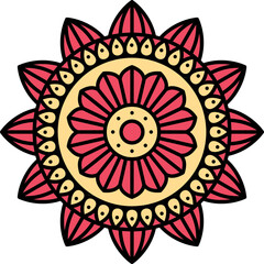 Sticker - Red And Yellow Leaves Pattern Design Mandala Floral Icon In Flat Style.