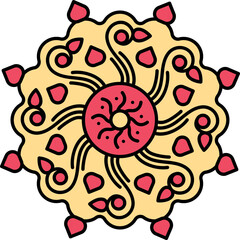 Sticker - Curly Floral Mandala Red And Yellow Icon In Flat Style.