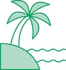 Sticker - Tropical Tree With River Icon In Green And White Color.