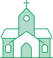 Canvas Print - Green And White Church Building Flat Icon.