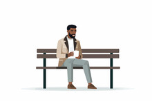 Person On Bench Drinking Coffee Vector Flat Isolated Illustration