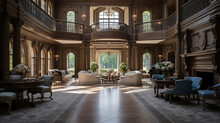 A Grand Interior Shot Of An Elegant Mansion Showcasing Its Architectural Beauty