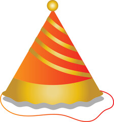 Sticker - Stripy Party Hat Golden And Orange Icon.