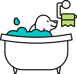 Canvas Print - Stroke Style Illustration Of Dog Bathing Tub Icon.