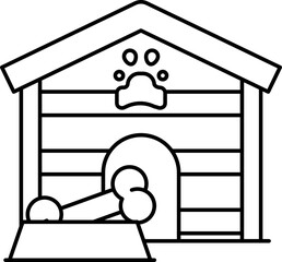 Sticker - Pet House Icon In Black Line Art.