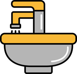 Canvas Print - Open Washbasin Faucet Icon In Orange And Gray Color.