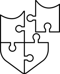 Canvas Print - Isolated Shield With Puzzle Icon in Line Art.