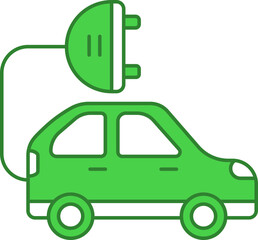 Canvas Print - Green And White Electric Car Icon In Flat Style.