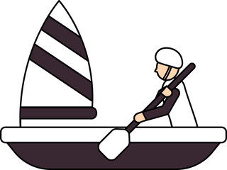 Sticker - Man Driving Boat Icon In White And Magenta Color.