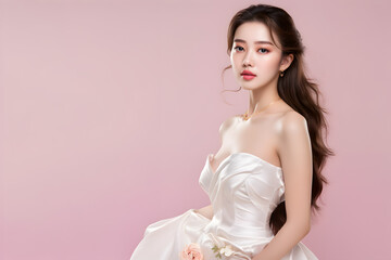 Pretty and cute young asian woman model with bright clean skin facial treatment cosmetology and beauty on isolate background, Generative AI