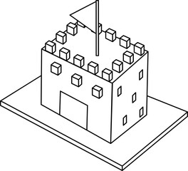 Sticker - Top View Of Castle Icon In Black Line Art.